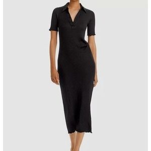 Helmut Lang Women's Black Retro Ribbed V Neck Polo Bodycon Dress Size Large